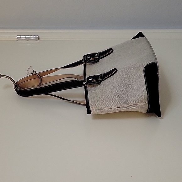 Vtg LORD & TAYLOR Canvas Buckle Three Compartment Tote Shoulder Bag - Picture 4 of 7